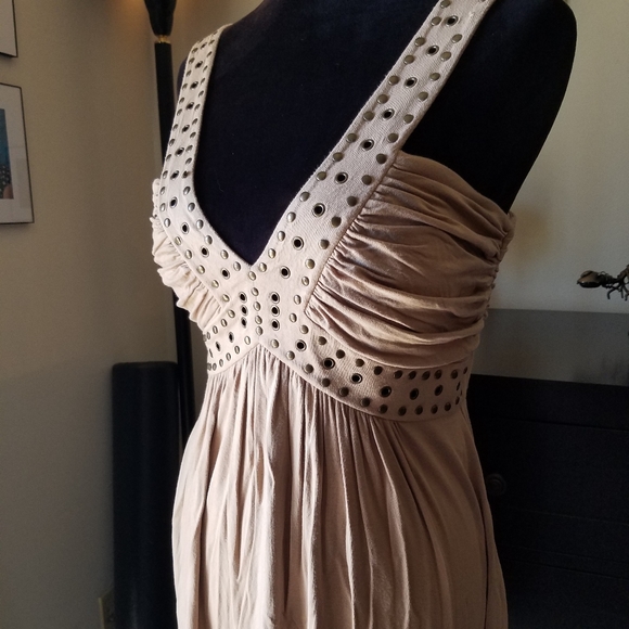 Boston Proper Muse taupe punk grommet midi sun dress - Picture 2 of 6